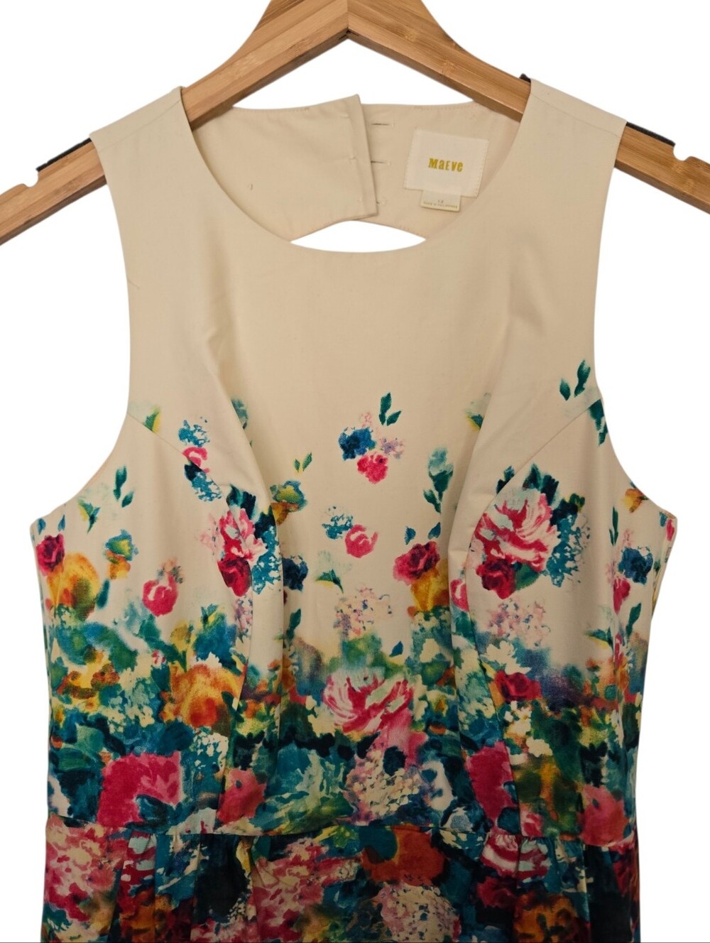 Anthropologie Maeve Watercolor Floral Sheath Dress Pockets Size 12 - Picture 4 of 8